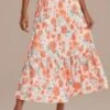 Orange Floral Elastic Waist Tiered Midi Skirt 2 Orange Floral Elastic Waist Tiered Midi Skirt -Women Dress Shop d3021610 1