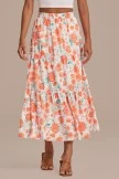 Orange Floral Elastic Waist Tiered Midi Skirt 5 Orange Floral Elastic Waist Tiered Midi Skirt - Image 3