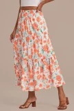 Orange Floral Elastic Waist Tiered Midi Skirt 6 Orange Floral Elastic Waist Tiered Midi Skirt - Image 4
