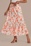 Orange Floral Elastic Waist Tiered Midi Skirt 7 Orange Floral Elastic Waist Tiered Midi Skirt - Image 5