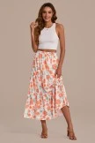 Orange Floral Elastic Waist Tiered Midi Skirt 8 Orange Floral Elastic Waist Tiered Midi Skirt - Image 6