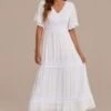 White Lace Short Sleeve V Neck Tiered Maxi Dress -Women Dress Shop d3033005 1