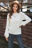 Ivory Long Sleeve Ruffle High Neck Knit Sweater