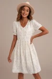 Floral Short Puff Sleeve V Neck Midi Dress