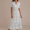 White Short Sleeve V Neck Rayon Floral Maxi Dress -Women Dress Shop dsc03362