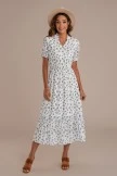 White Short Sleeve V Neck Rayon Floral Maxi Dress