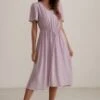Mauve Short Sleeve V Neck Tie Waist Floral Print Midi Dress With Pocket -Women Dress Shop dsc03431 1