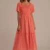 Red Short Sleeve Square Neck Spring/Summer Maxi Dress -Women Dress Shop dsc03787