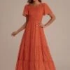 Rust Short Sleeve Round Neck Spring Summer Maxi Dress -Women Dress Shop dsc03870