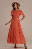 Rust Short Sleeve Round Neck Spring Summer Maxi Dress