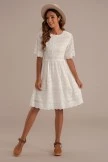 White Short Sleeve Round Neck Rayon Zipper Mini Dress
