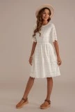 White Short Sleeve Round Neck Rayon Zipper Mini Dress 6 White Short Sleeve Round Neck Rayon Zipper Mini Dress - Image 4