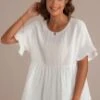 White Short Peplum Sleeve Round Neck Crinkle Top -Women Dress Shop dsc04921