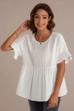 White Short Peplum Sleeve Round Neck Crinkle Top