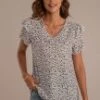 Animal Abstract Flutter Sleeve V Neck Blouse