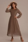 Brown Long Sleeve Round Neck Vienna Textured Maxi Dress