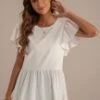 White Ruffle Short Sleeve Round Neck Blouse