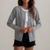 Gray Long Sleeve Buttons Soft Casual Top