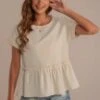 Batwing Short Sleeve Frill Trim Peplum Blouse -Women Dress Shop dsc05379