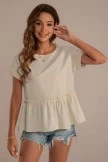 Batwing Short Sleeve Frill Trim Peplum Blouse