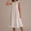 Cornsilk Sleeveless Ruffled Collar Round Neck High Waist Midi Dress With Pockets -Women Dress Shop dsc05383