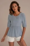 Blue Half Sleeve Round Neck Blouse 6 Blue Half Sleeve Round Neck Blouse - Image 4