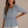 Blue Half Sleeve Round Neck Blouse -Women Dress Shop dsc05462