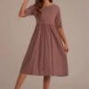 Half Sleeve Round Neck Cotton Mom Midi Dress With Pockets -Women Dress Shop dsc05699
