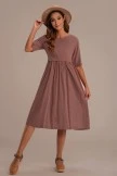 Half Sleeve Round Neck Cotton Mom Midi Dress With Pockets