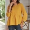 Yellow Long Sleeve Round Neck Cute Top -Women Dress Shop dsc05776