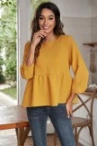 Yellow Long Sleeve Round Neck Cute Top