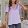 Purple Casual Short Sleeve V Neck Blouse Shirt -Women Dress Shop dsc05879