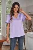 Purple Casual Short Sleeve V Neck Blouse Shirt