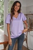 Purple Casual Short Sleeve V Neck Blouse Shirt 5 Purple Casual Short Sleeve V Neck Blouse Shirt - Image 3