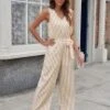 Yellow Stripe Sleeveless V Neck Tie Waist Casual Jumpsuit -Women Dress Shop dsc06739 1
