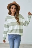 Green And White Casual Wide Stripe Blouse