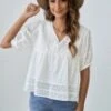 White Cute Polka Dot Ruffle Shirt