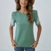 Green Casual Floral Half Sleeve Round Neck Shirt -Women Dress Shop dsc08495
