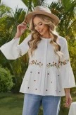White 3/4 Sleeve Round Neck Cotton Blouse