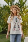 Ivory Short Sleeve Round Neck Cotton Blouse