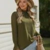 Dark Green Long Sleeve High Neck Blouse -Women Dress Shop fv5a4282 2