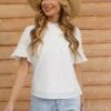 White Layered Ruffle Short Sleeve High Neck Cotton Blouse -Women Dress Shop fv5a5209