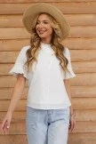 White Layered Ruffle Short Sleeve High Neck Cotton Blouse