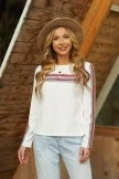 Cream Long Sleeve Round Neck Cotton Top
