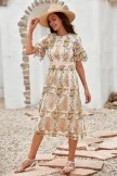 Floral Round Neck Short Sleeve Embroidery Lined Midi Dress