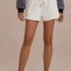 White Elastic Waist Shorts With Pockets -Women Dress Shop plb30611 1
