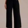 Black Drawstring Waist Wide Leg Pants -Women Dress Shop plbp3072602 1