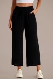 Black Drawstring Waist Wide Leg Pants