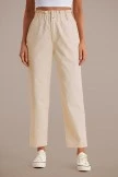 Beige Smocked Waist Straight Leg Jeans