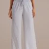 Grey Smocked Waist Drawstring Wide Leg Sweatpants -Women Dress Shop plbp3072614 1